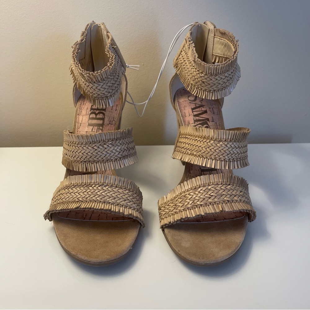 Sam & Libby Esther Tan Raffia Straw Heel Sandal - size 7.5 - new with tags NWT